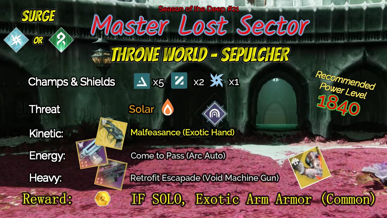 Destiny 2 Master Lost Sector: Throne World - Sepulcher on my Void Hunter 8-1-23