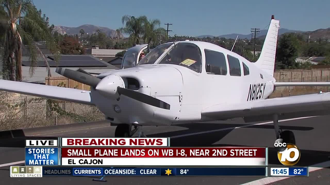 Plane lands on I-8 freeway