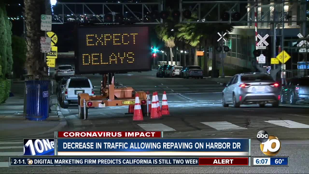Decrease of traffic allowing crews to repave Harbor Drive