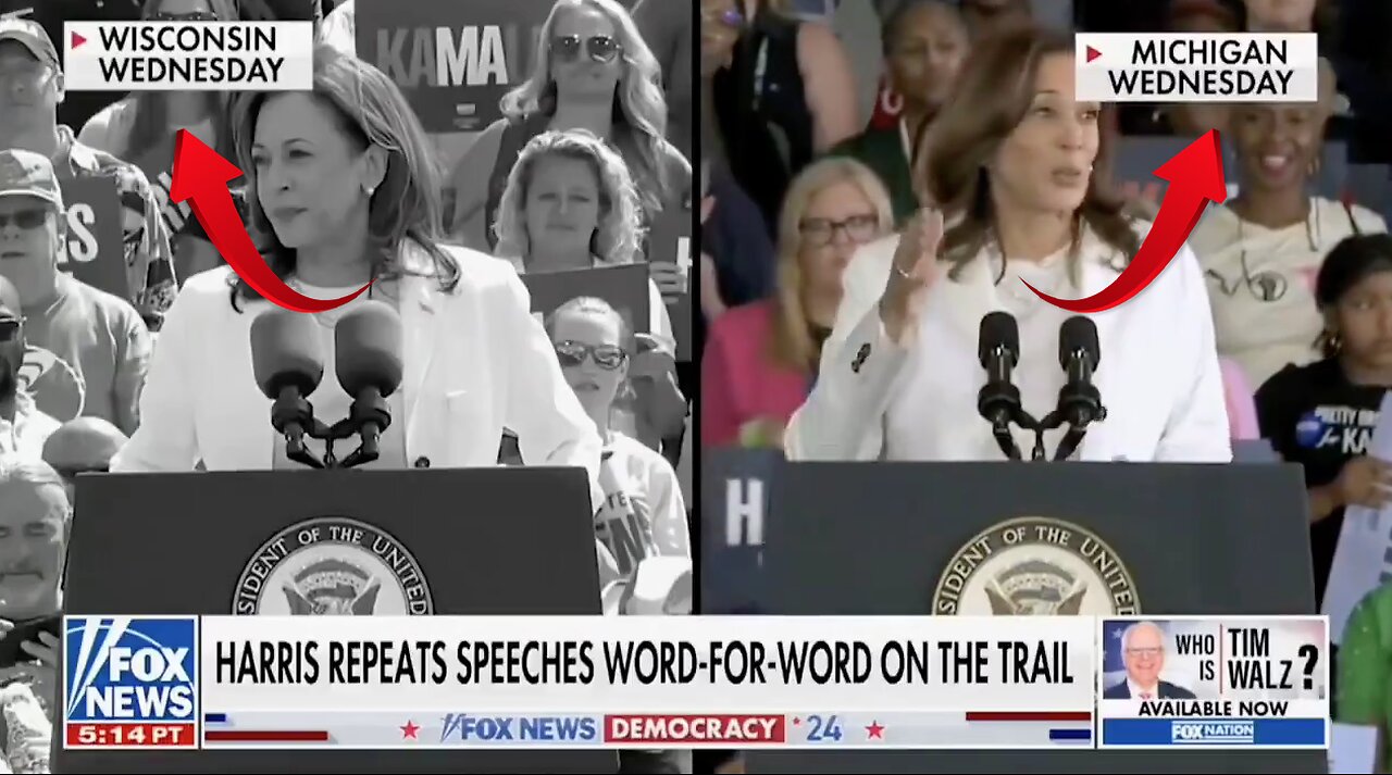 HARRIS REPEATS SPEECH ‘WORD FOR WORD” ON HER CAMPAIGN TRAIL