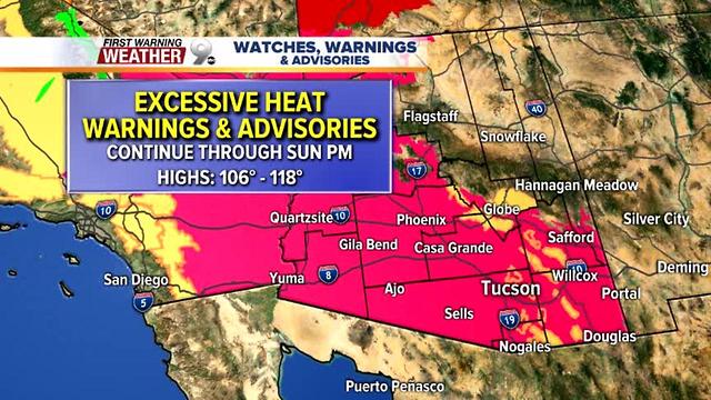 Excessive Heat Warnings continue this weekend, chance for thunderstorms into next week
