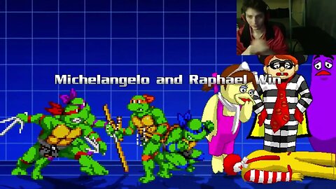 Teenage Mutant Ninja Turtles Characters (Leonardo And Raphael) VS Ronald McDonald In An Epic Battle