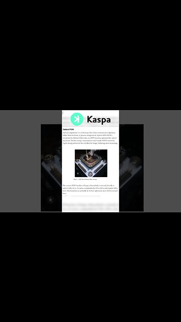 Kaspa Coin Transition to Optical Proof of Work
