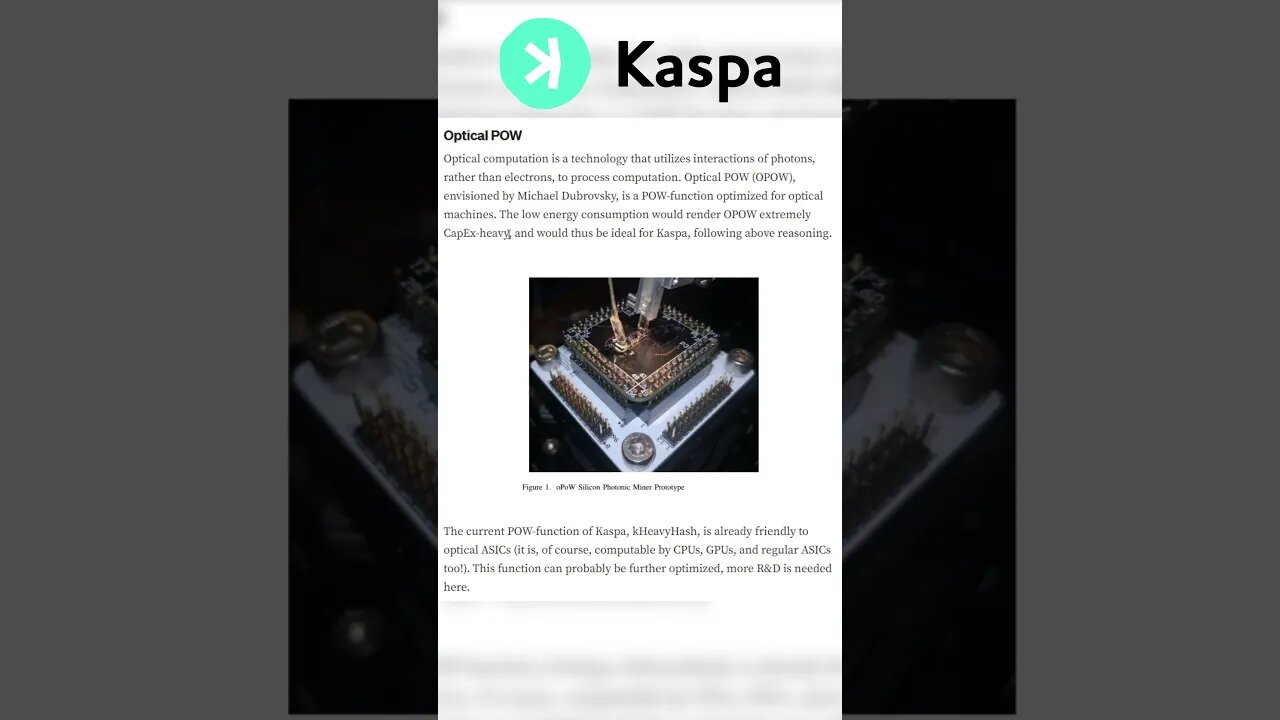 Kaspa Coin Transition to Optical Proof of Work