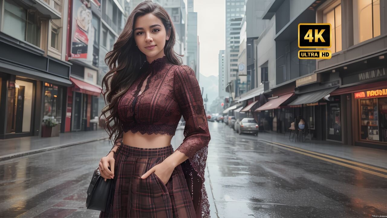 [4K] AI Artistry Ascent l Lace Trim Plaid Skirt Set Queenstown l New Zealand