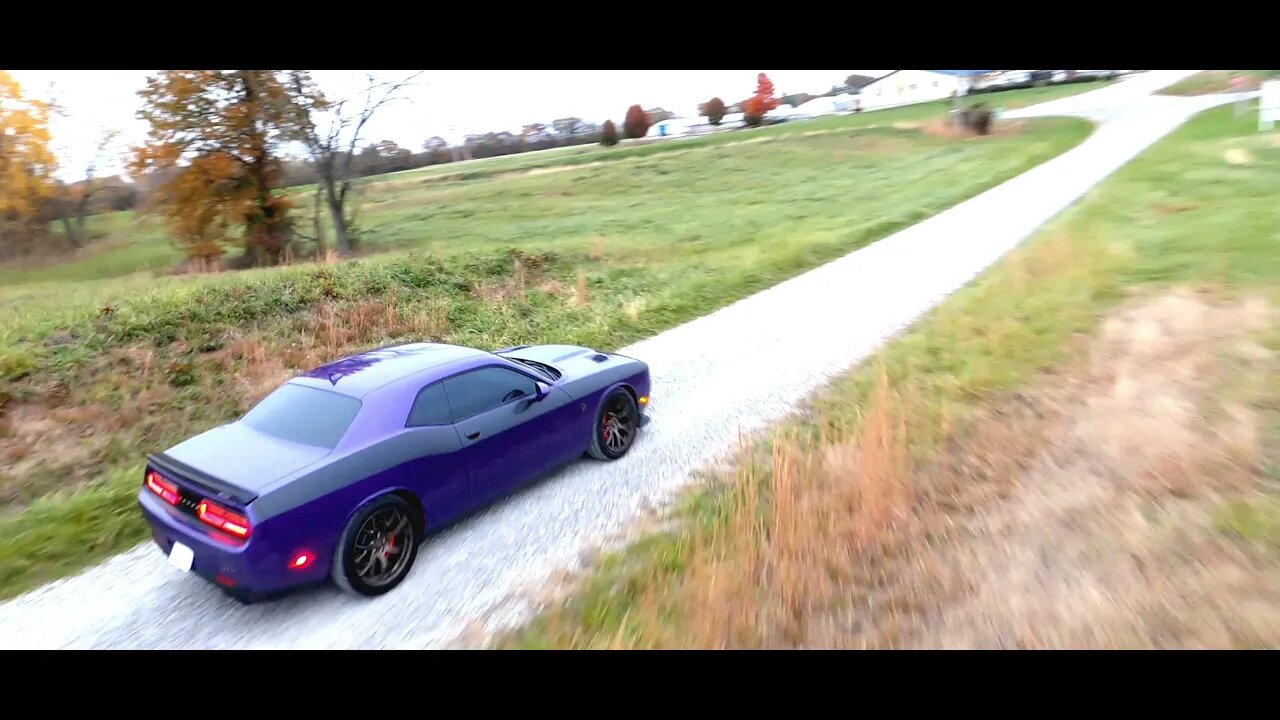 Dodge Challenger Hellcat Black Satin Vinyl Wrap FPV Drone