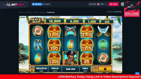 Mega Win On Pirates Map Slot Machine On Betfury Crypto Gaming! Demo Game! Play To Win! #BFoverview