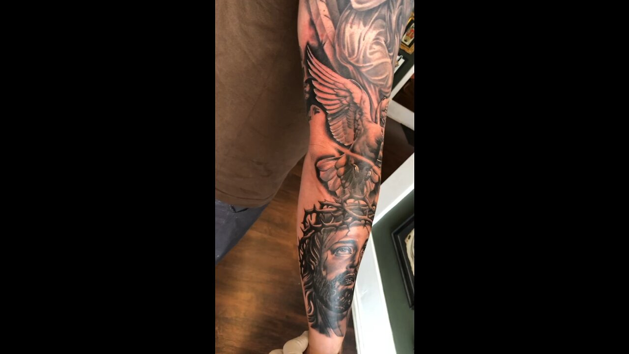 Jesus Crown of Thorns & Dove Right Sleeve Progress