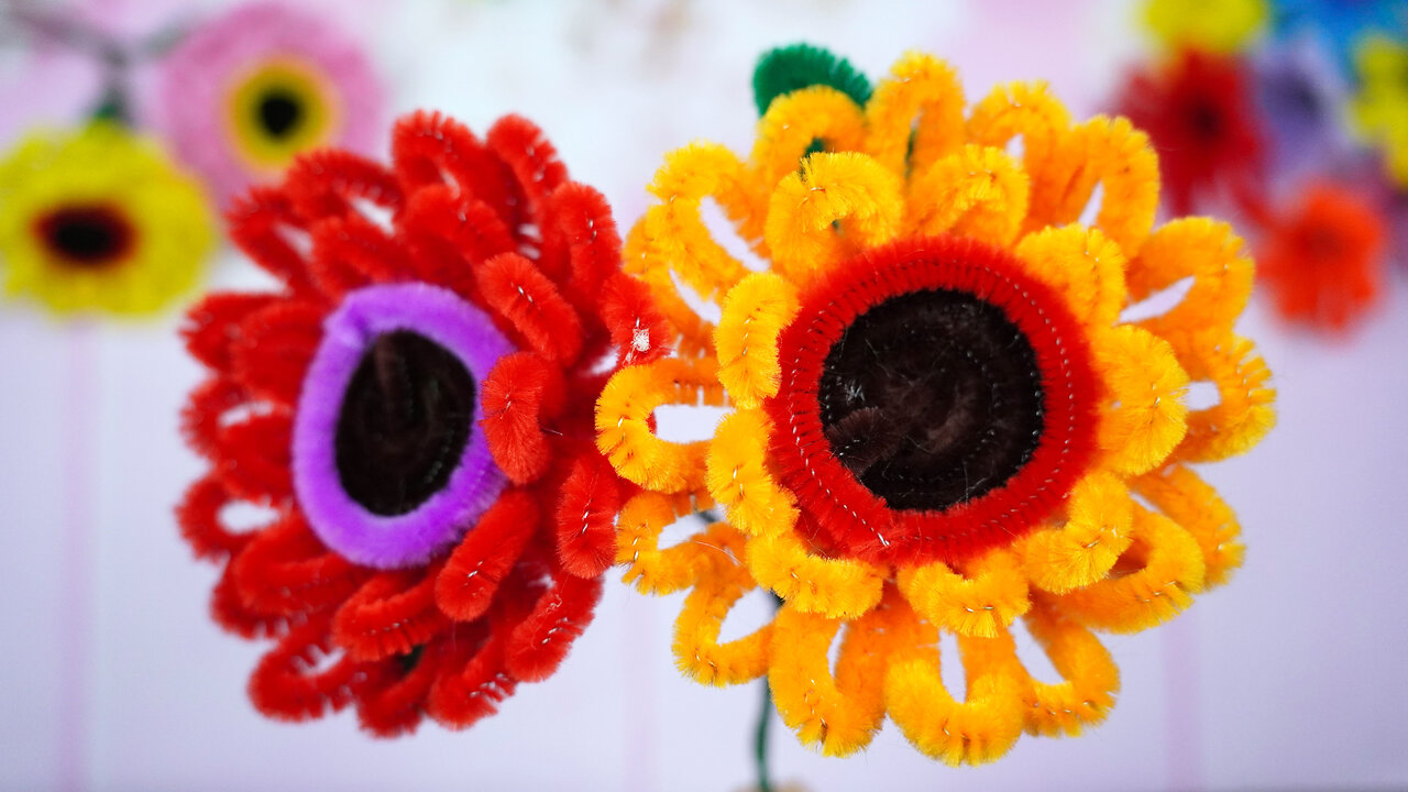 Pipe Cleaner Crafts | DIY Chenille Wire Flower Making For Home Decoration | Easy Paper Crafts