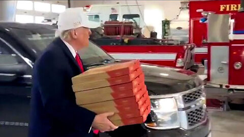 Donald Trump delivers pizza to firefighters in Iowa