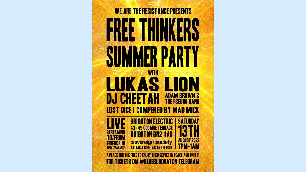 Free Thinkers Summer Party at Brighton Electric, Saturday 13th August 2022