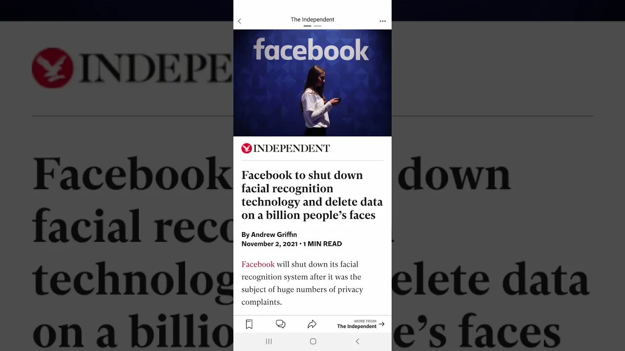 Facebook to SHUT DOWN facial recognition program and delete all data (Independent Article)