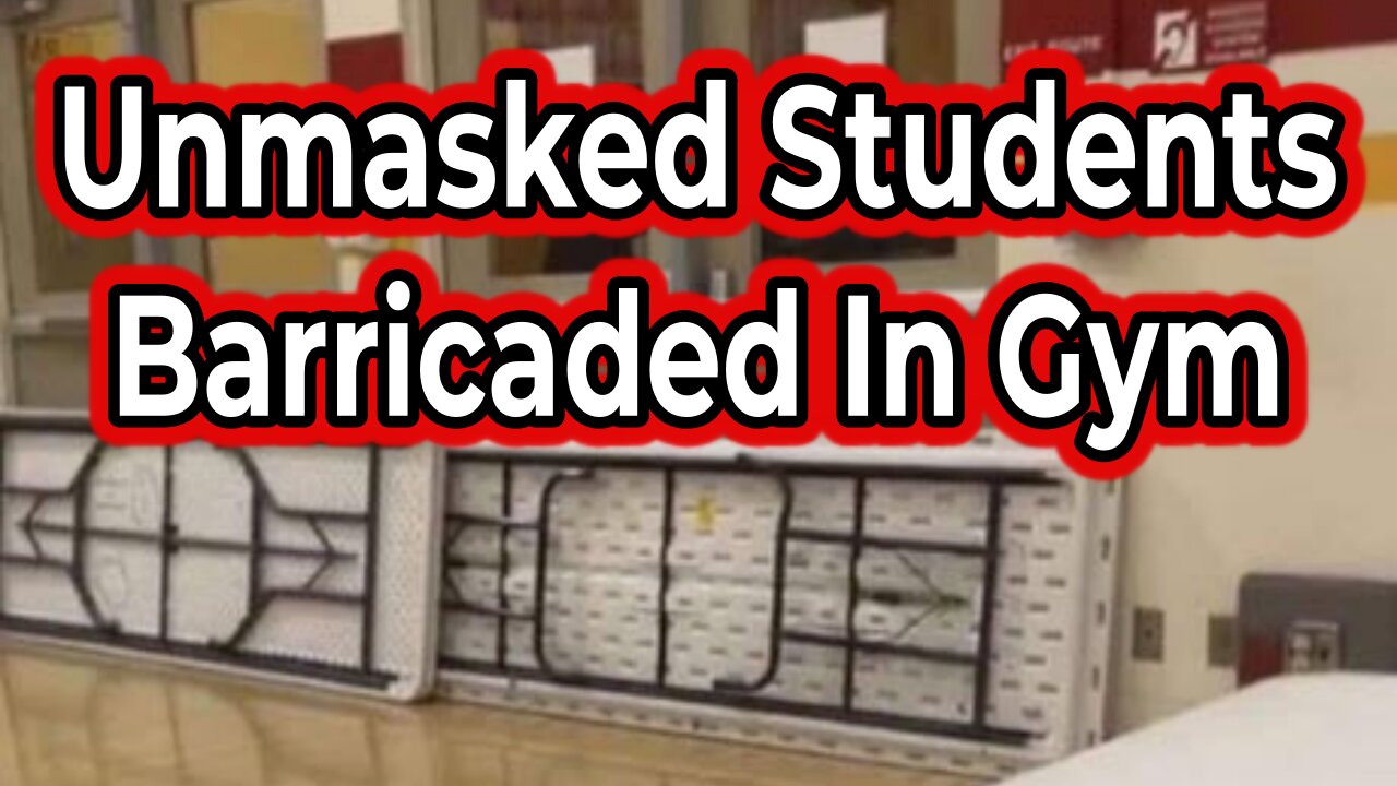 Unmasked students barricaded in freezing school gym.