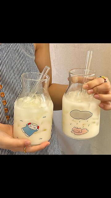 Kawaii Glass Cups And Straws Cold Coffee Cup Tumbler Aesthetic Cute Cat Korean Cups