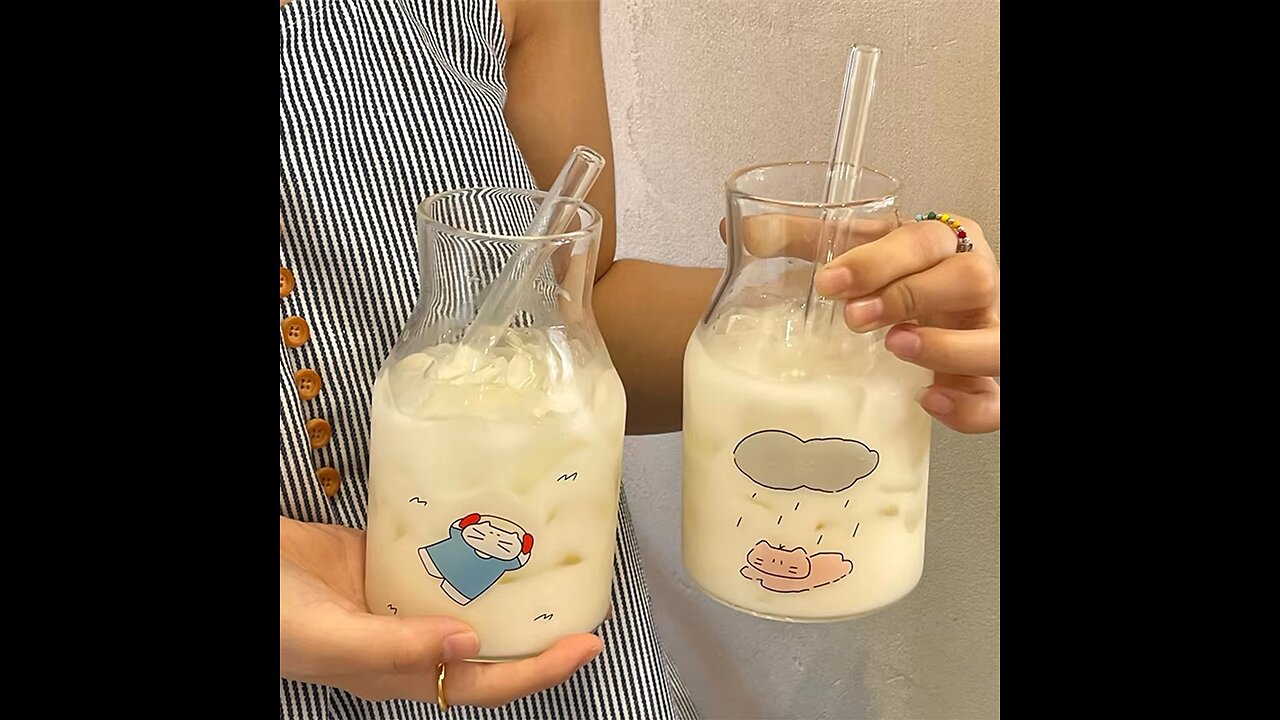 Kawaii Glass Cups And Straws Cold Coffee Cup Tumbler Aesthetic Cute Cat Korean Cups