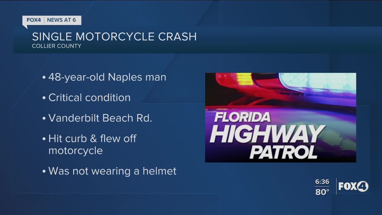 Naples man in critical condition after motorcycle crash