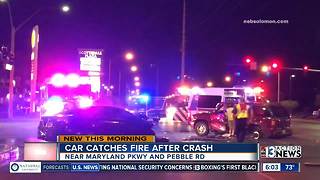 Car catches fire after multi-car crash