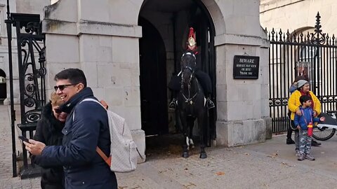 Horse tries to bite her she laughs it off #horseguardsparade