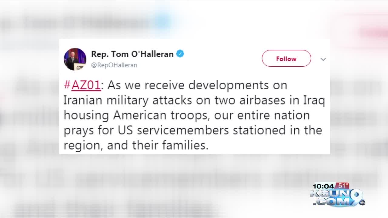 Arizona lawmakers react to missile attacks hitting two airbases in Iraq housing U.S. troops