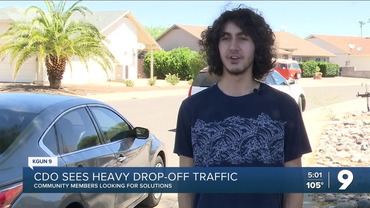 Heavy traffic at drop-off and pick up Canyon Del Oro High School