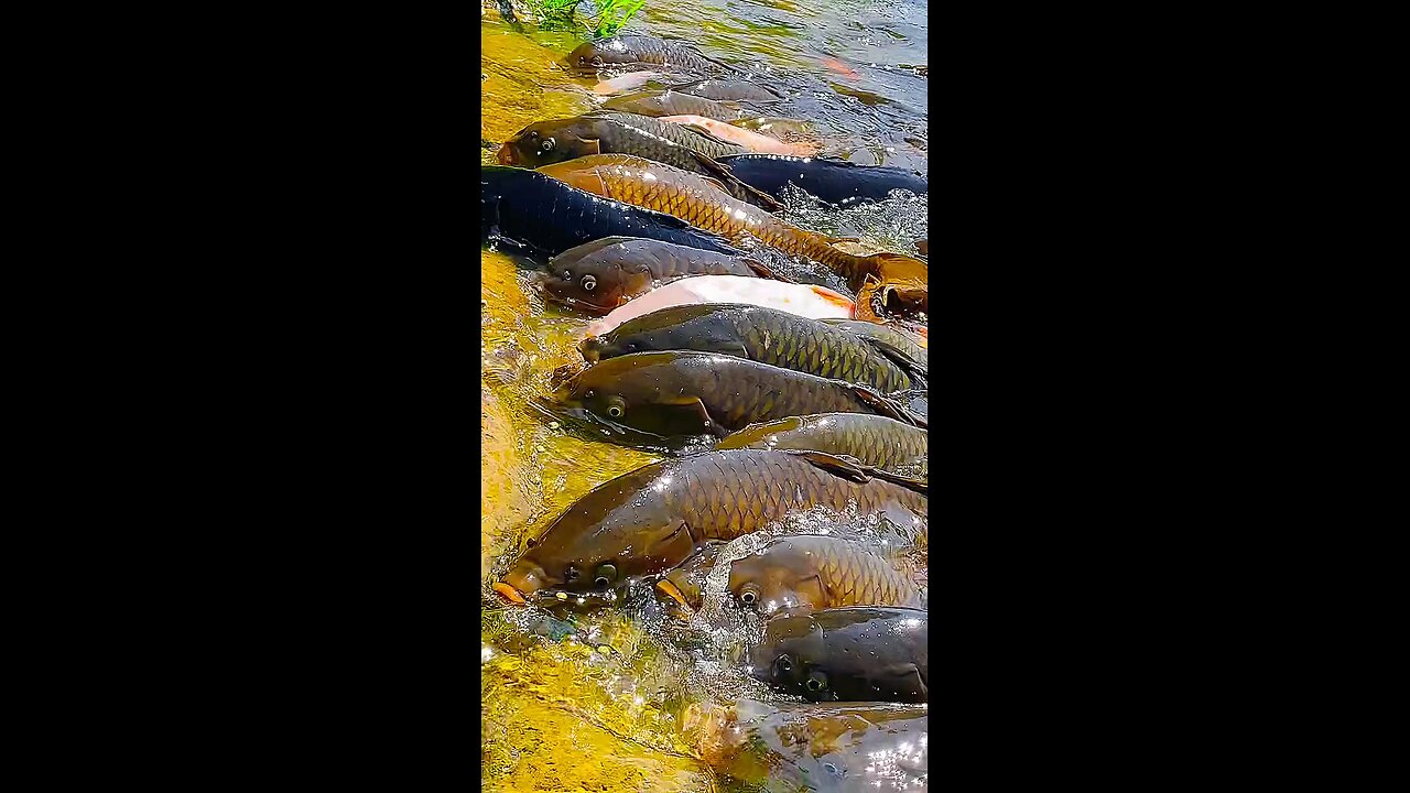 Many fishes are feeding together