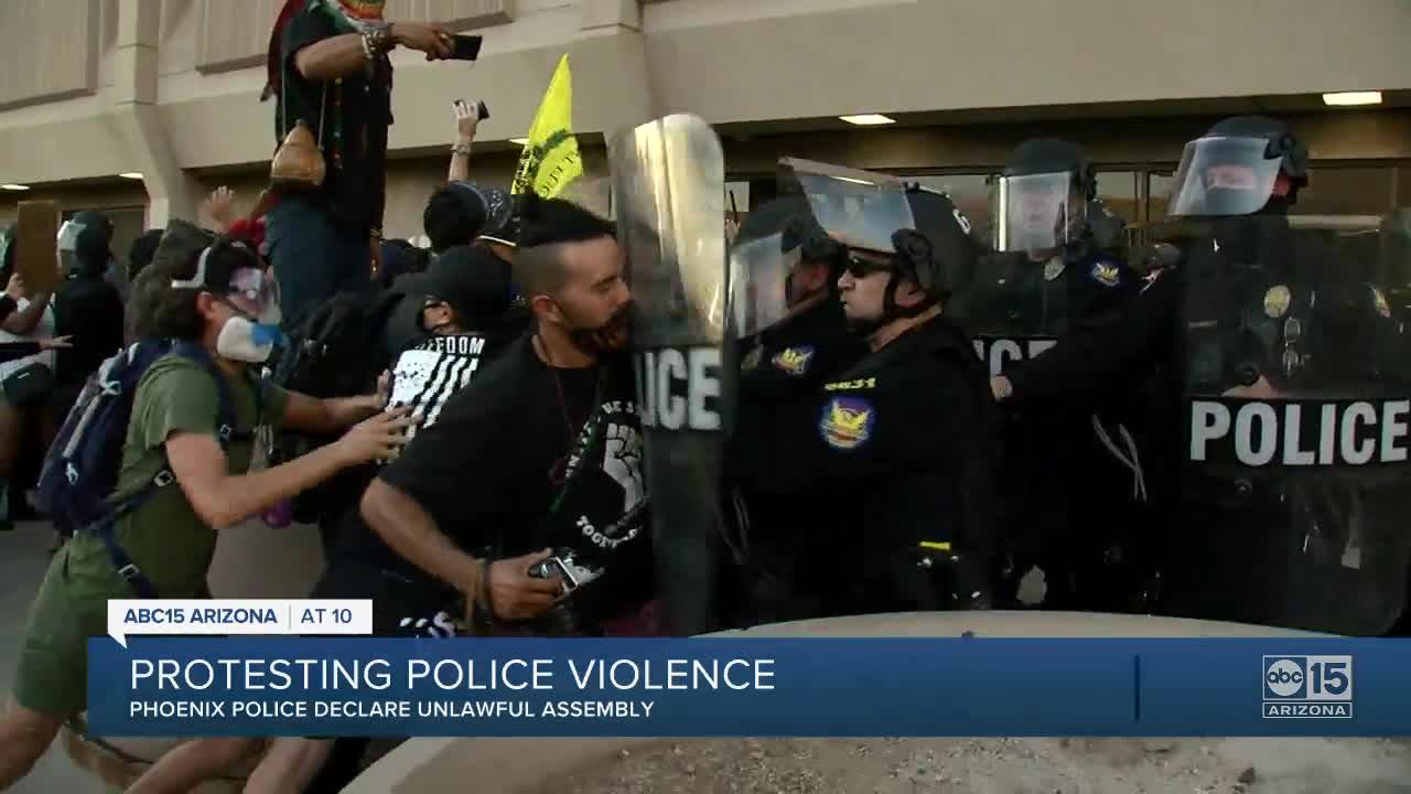 VIDEO: Police declare unlawful assembly in downtown Phoenix Sunday night, eight arrested