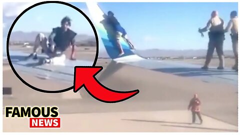 Man Scales Airplane Wing In Las Vegas & FALLS OFF HARD | FamousNews