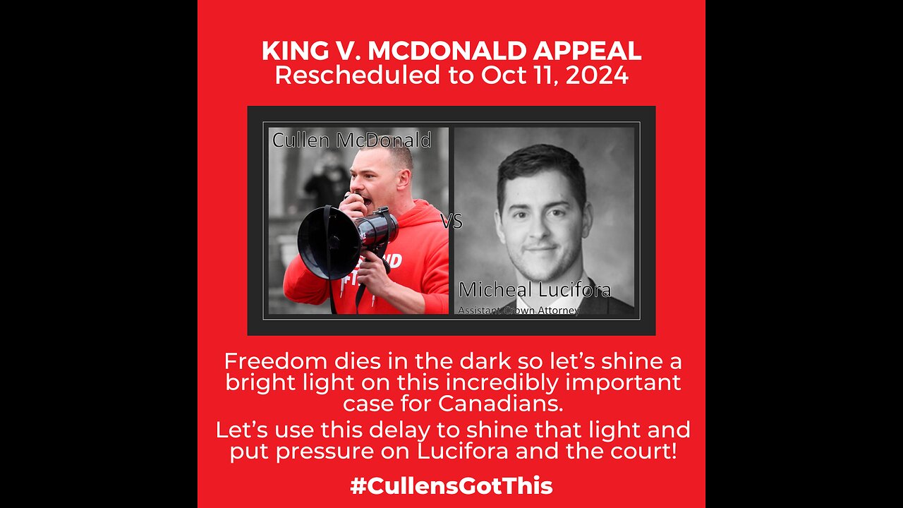 CALL TO ACTION TO ATTEND THE APPEAL OF CULLEN MCDONALD FRI, OCT 11th