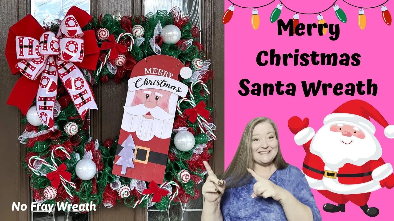 Merry Christmas Santa Wreath Tutorial ~ Christmas DIY ~ Santa Wreath ~ No Fray Deco Mesh Wreath