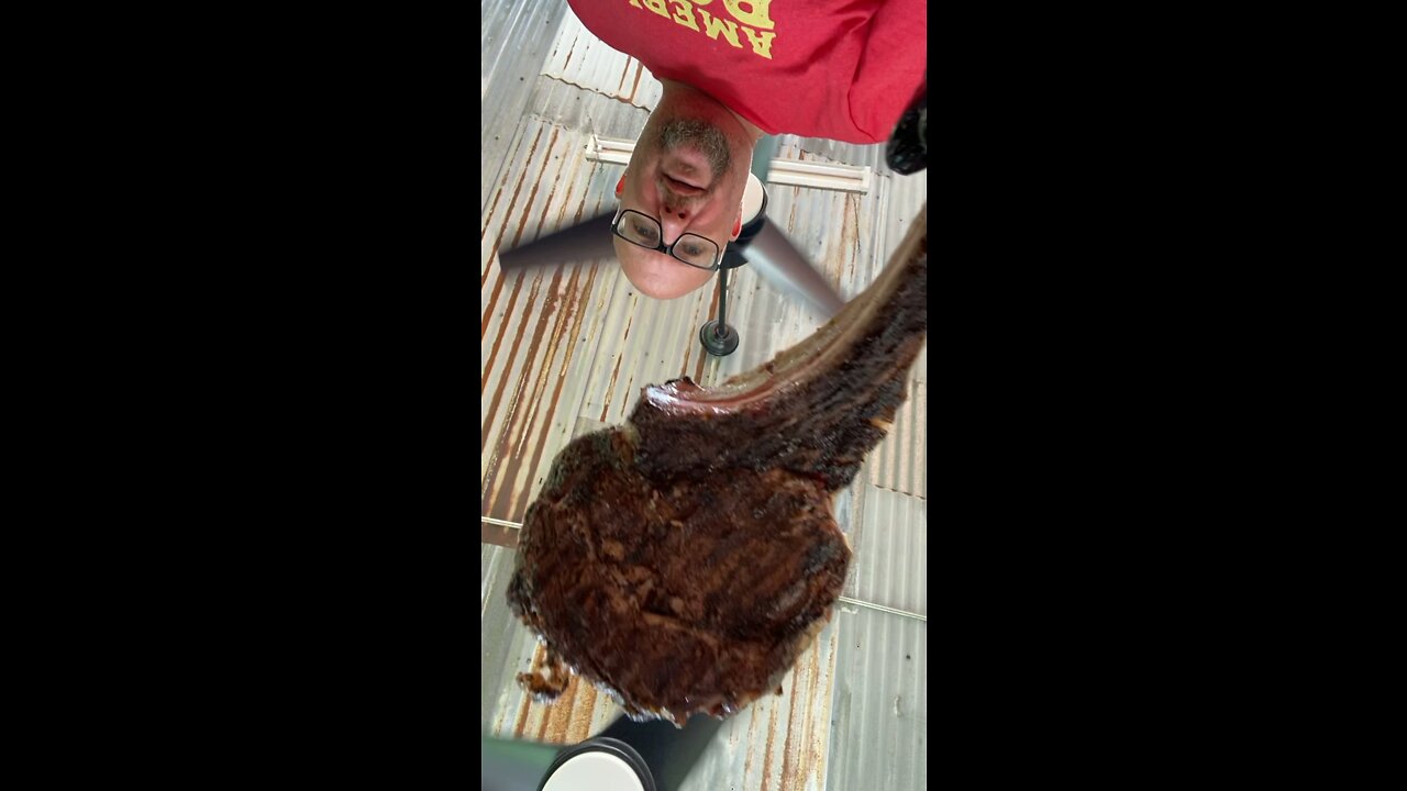 Just Pulling a Tomahawk Ribeye off my Grill