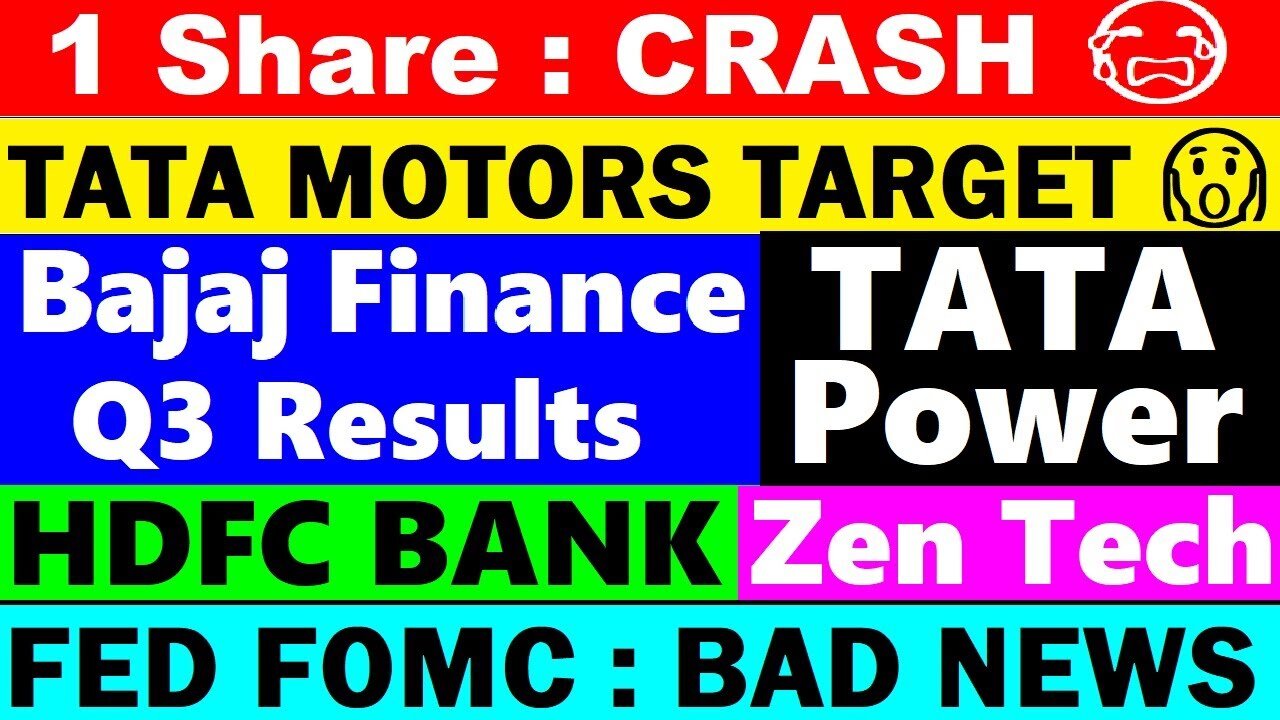 1 Share CRASH😭🔴 Bajaj Finance Q3 Results🔴 Tata Motors🔴 Tata Power🔴 HDFC Bank🔴 Zen Tech🔴 FED F