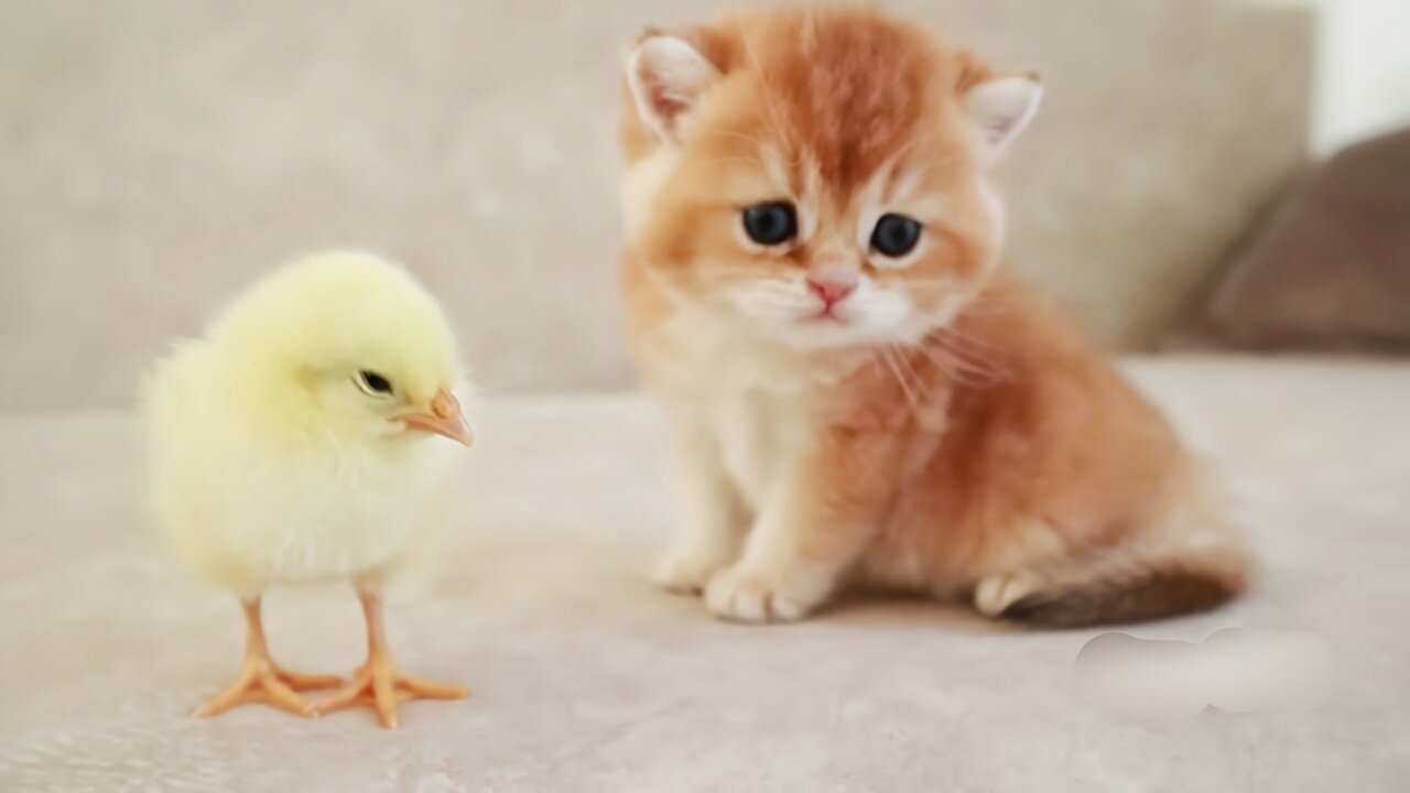 Kitty Play With A Chick | Cute Pet