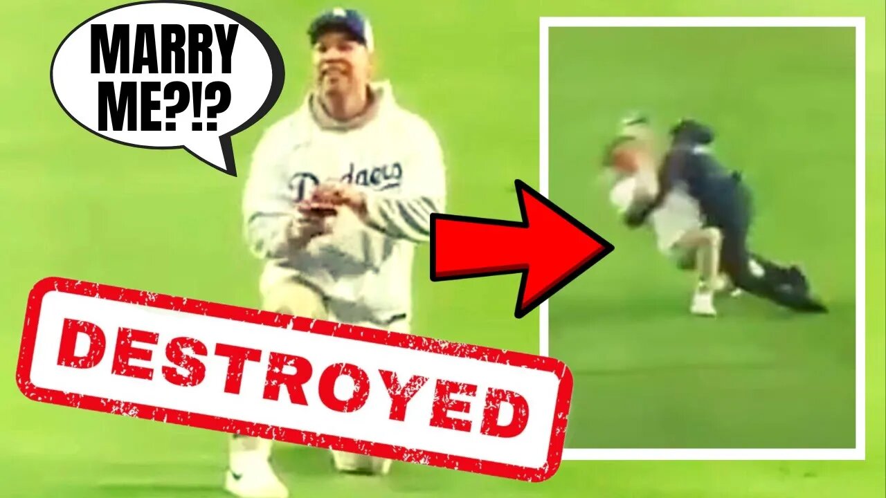 Dodgers Fan Gets DESTROYED By Security Guard On Field After Viral Marriage Proposal