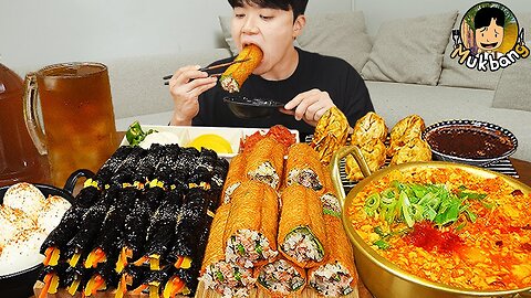 ASMR MUKBANG | fire noodle ramyeon, kimbap, kimchi recipe ! eating