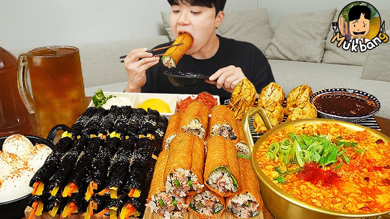 ASMR MUKBANG | fire noodle ramyeon, kimbap, kimchi recipe ! eating