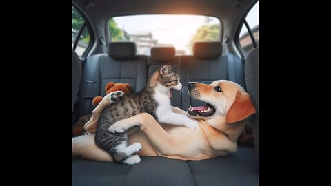 Sibling in the back of a car🐈🐕🤣