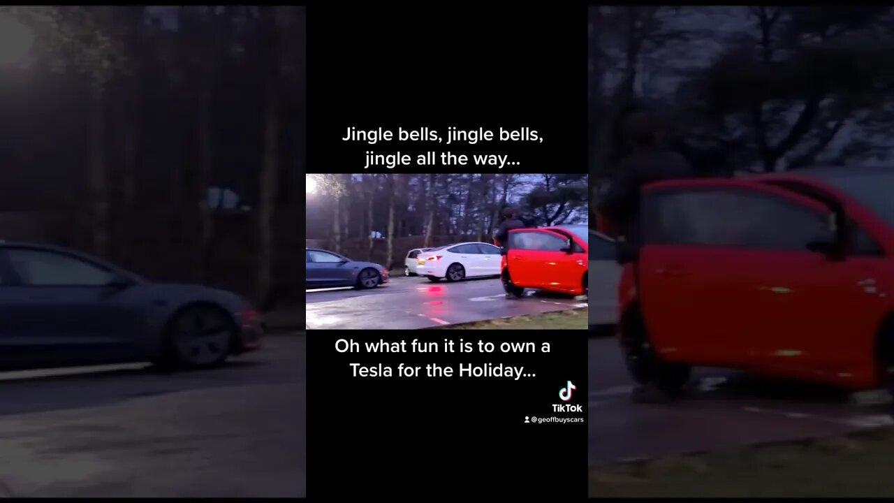 Tesla owners queue to charge at motorway services... #electriccar #ev #tesla