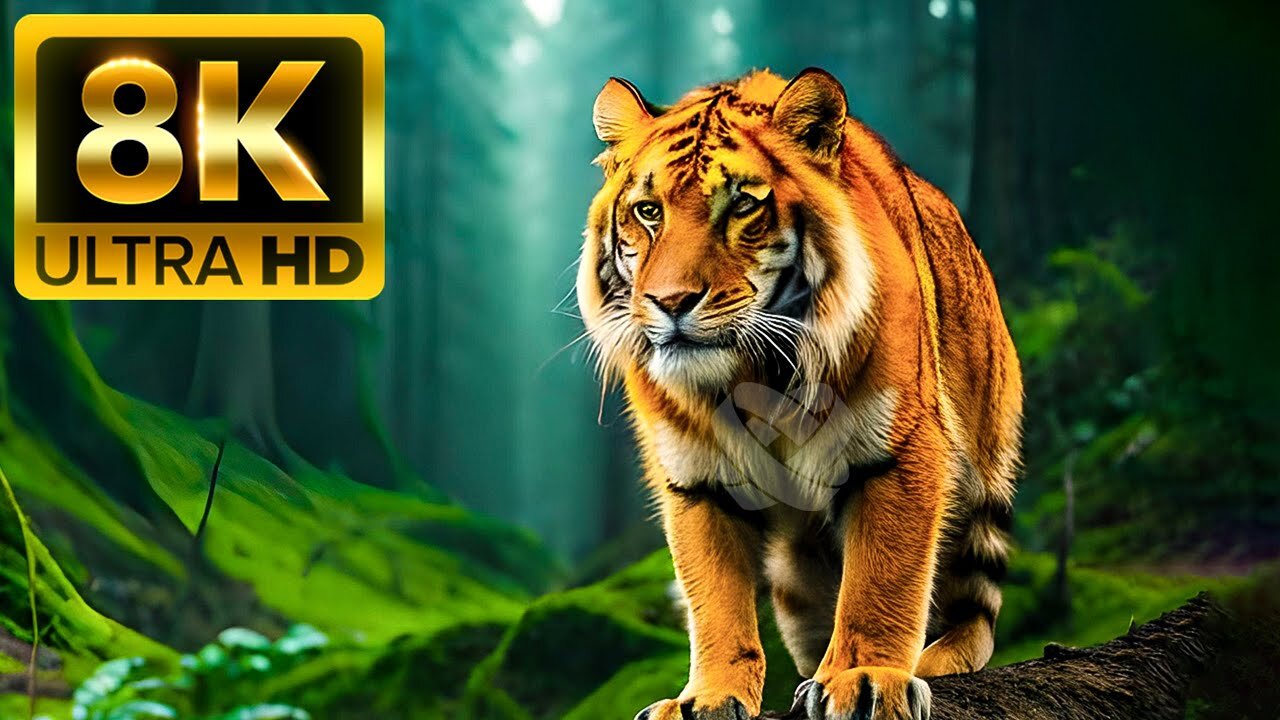 TIGERS - KING OF GREEN FOREST - 8K (60FPS) ULTRA HD - With Relaxing Music (Colorfully Dynamic)