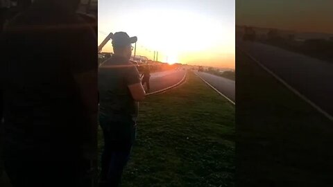 Caminhões parando para grande greve