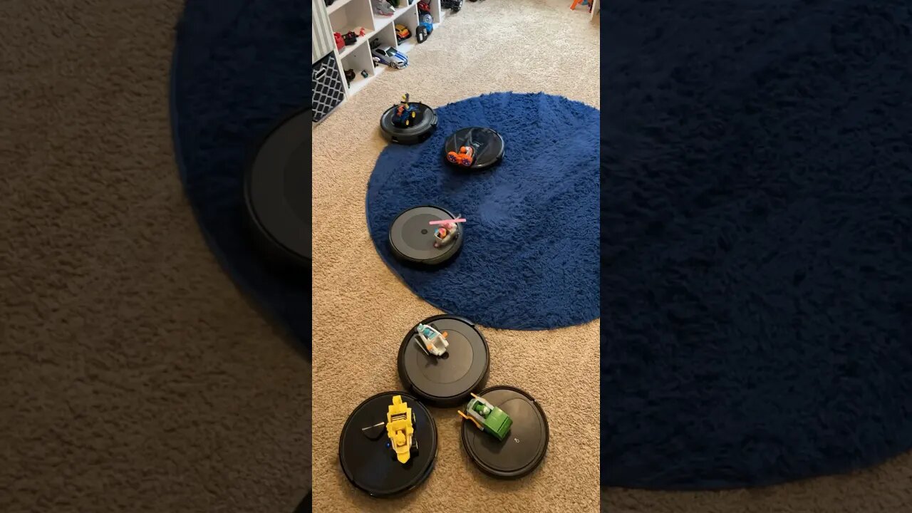 Timelapse of The Paw Patrol riding on 7 Robot Vacuums!! #shorts #pawpatrol #youtubeshorts