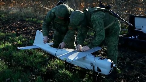 Russian electromagnetic warfare and signals specialists practise with drones