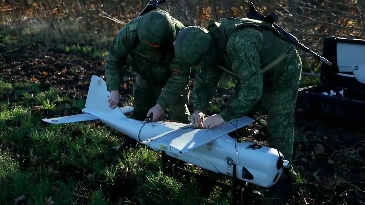 Russian electromagnetic warfare and signals specialists practise with drones