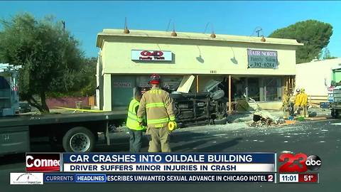 Car crashes in building in Oildale