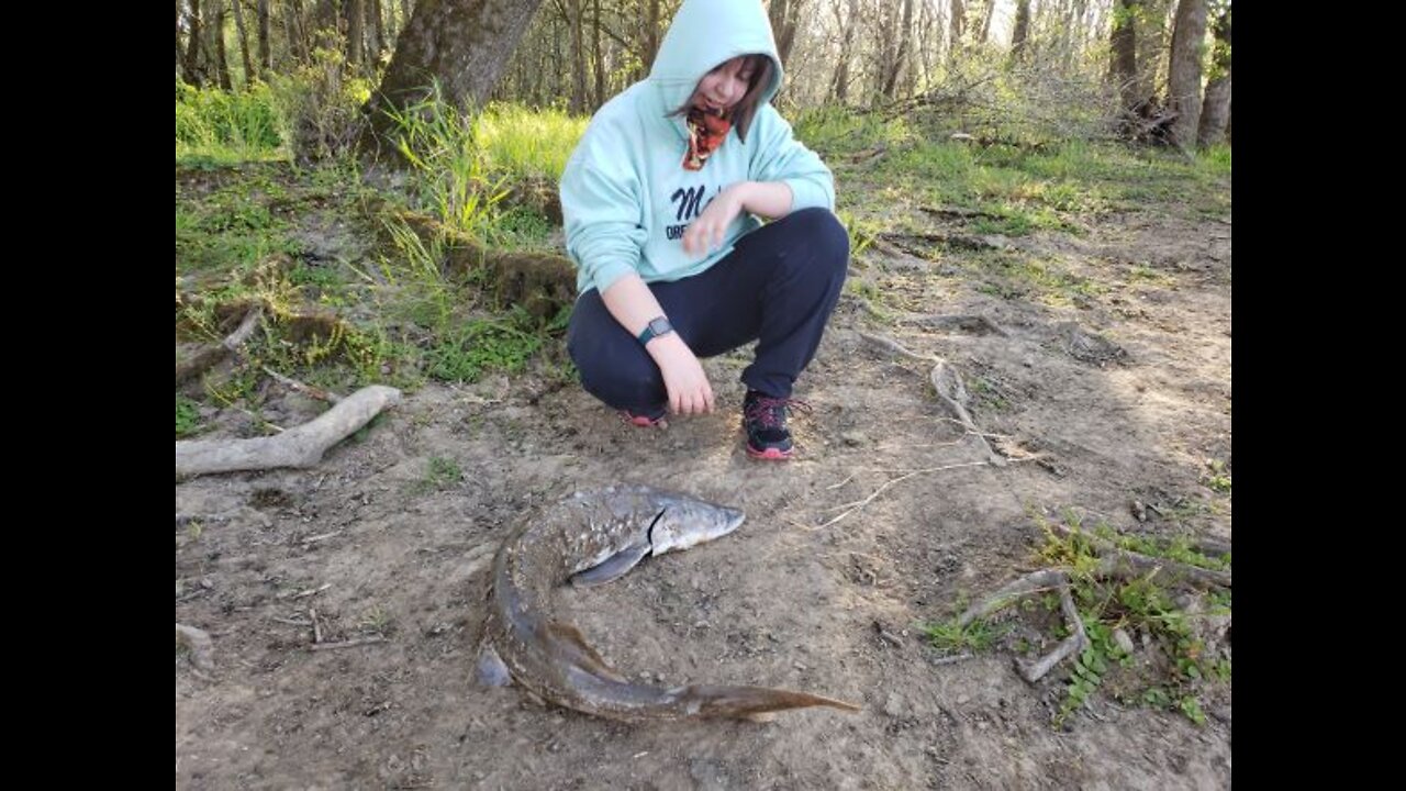 Big E Catches her First Sturgeon