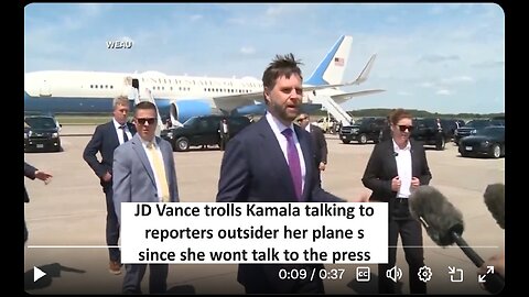 JD Vance trolls Kamala, talks to reporters in front of her plane