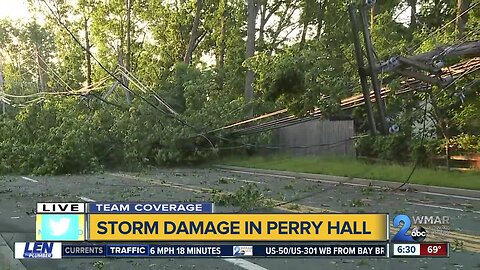 Powerful storms down trees in eastern Baltimore County