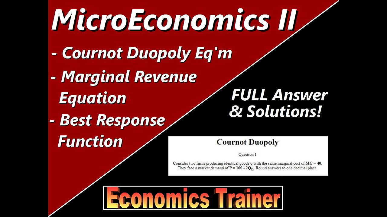 MicroEconomics: Cournot Duopoly Market, Marginal Revenue Equation, & Best Response Strategy Function