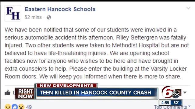 One teen killed, two others injured in crash involving farm equipment & truck in Hancock County