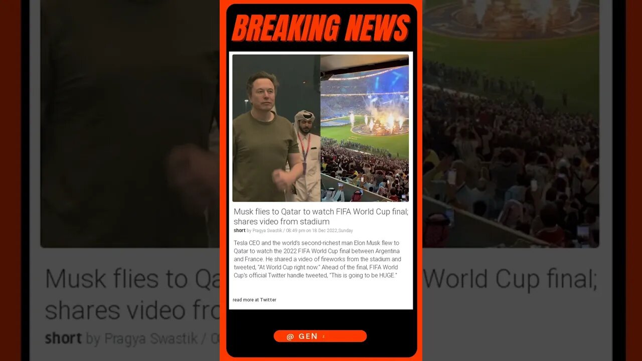 Current News | Elon Musk Enjoys the FIFA World Cup Final - Live from Qatar Stadium | #shorts #news