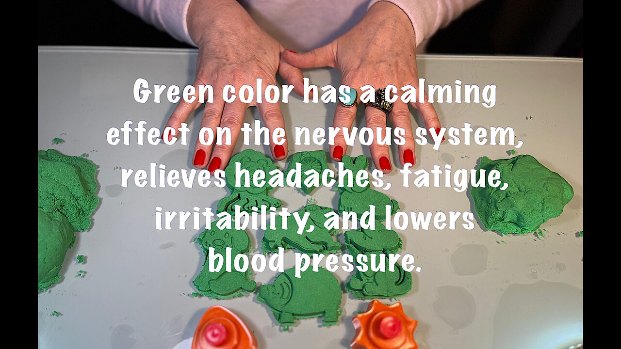 Green color treats the nervous system, headaches, fatigue, irritability, and lowers blood pressure.